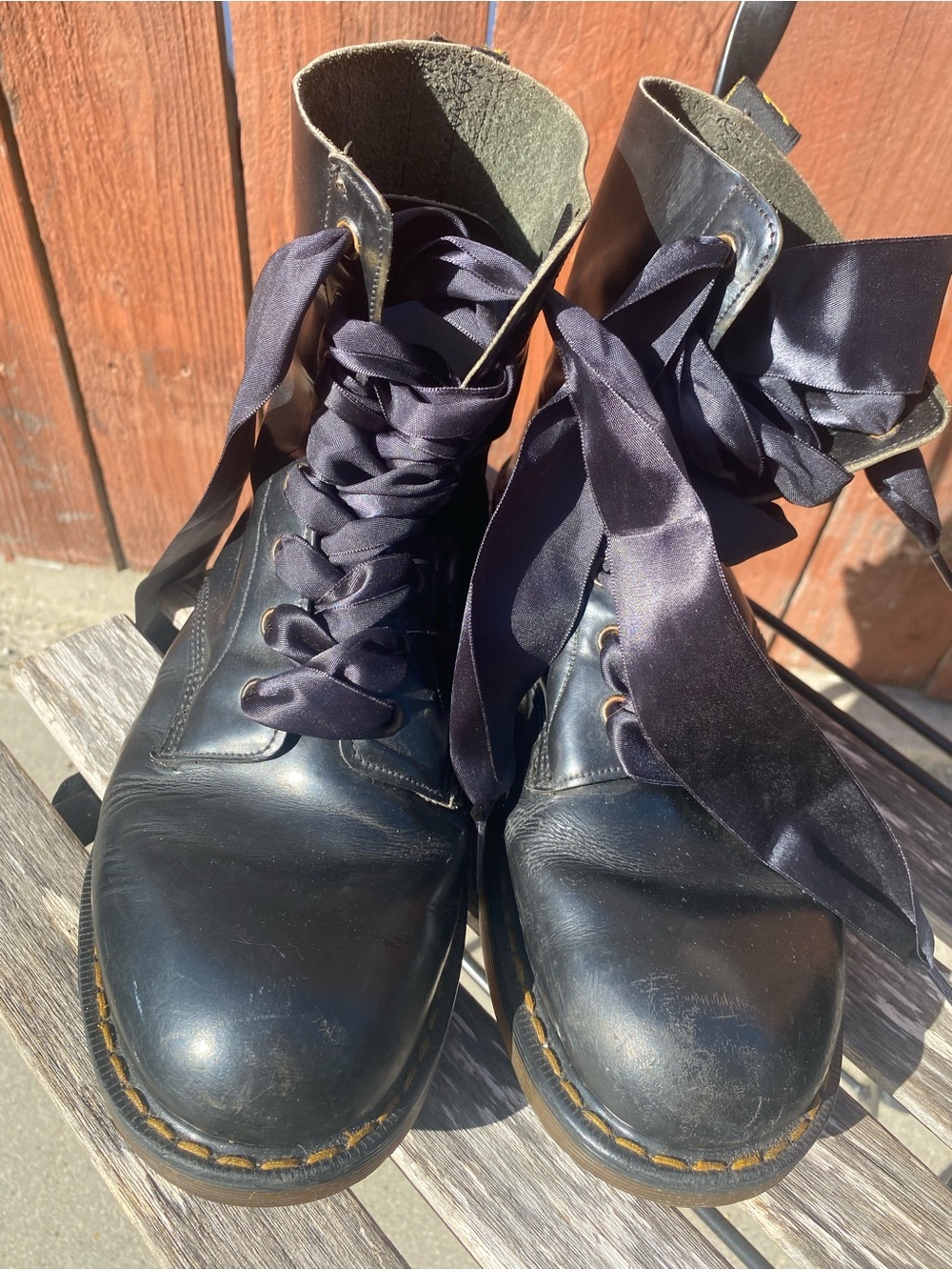 Dr. Martens Black Leather vintage Boots with Satin Ribbon Laces made in England